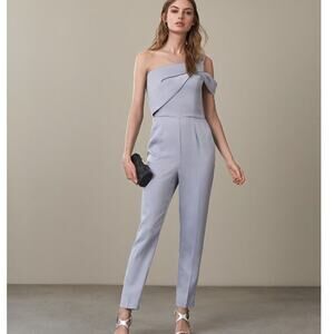 Reiss Mandi Silver Lake One-Shoulder wedding guest Jumpsuit size 4 MSRP $445